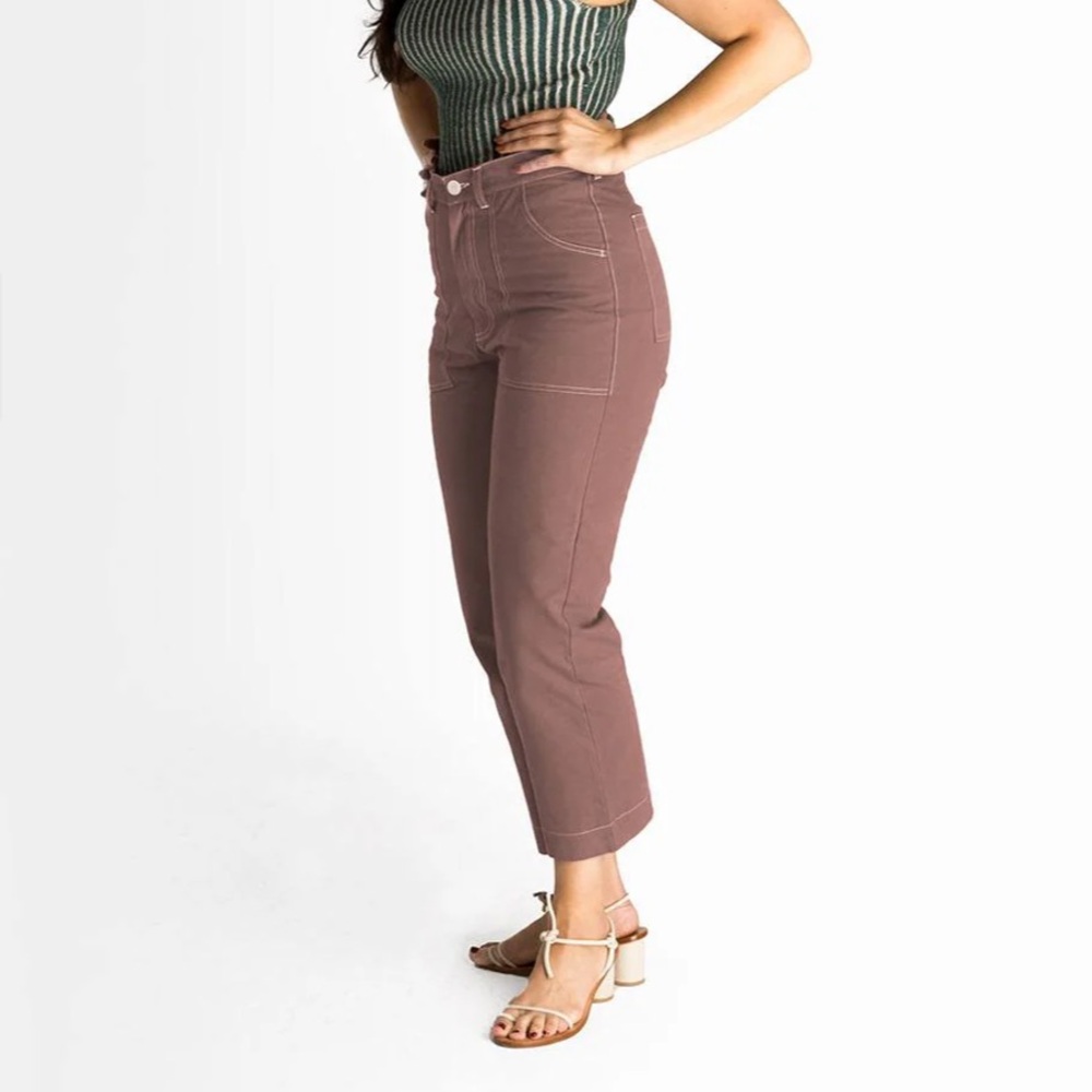 Soluna Collective clay brown cargo pants straight leg cropped
